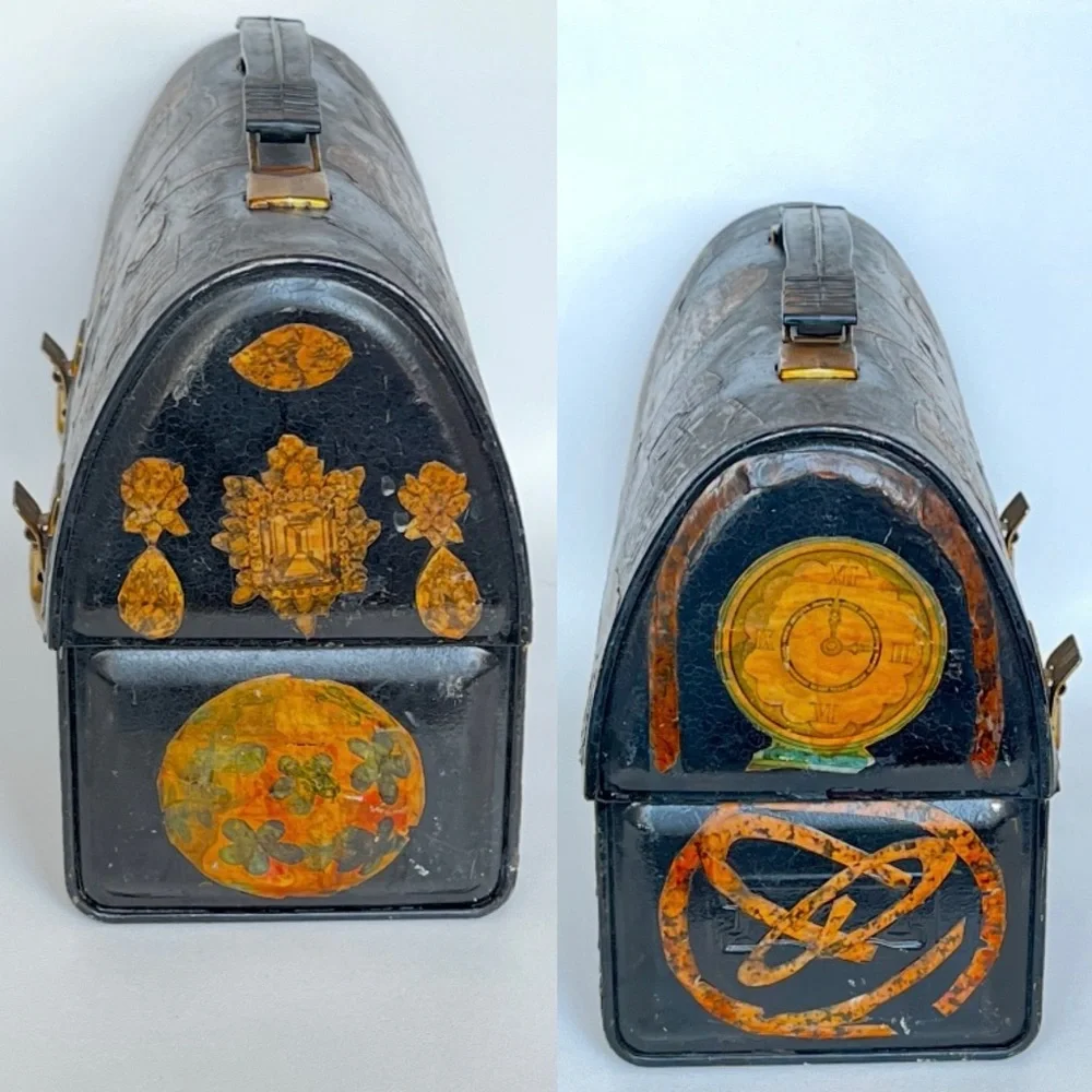 Vintage Decoupage Lunchbox 1960s Retro Mid C Storage Box Jewelry Crafts Watches